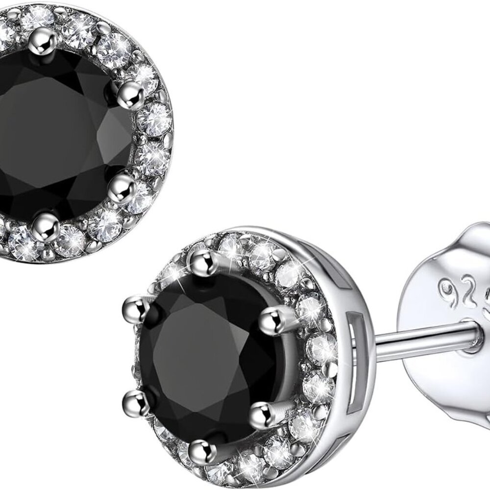 Sparkling 925 Sterling Silver Birthstone Stud Earrings for Women, Heart/Round/Te